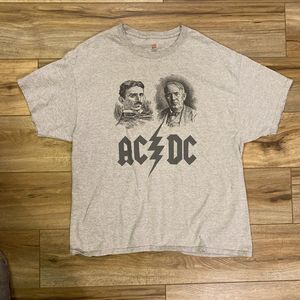 Vintage ACDC Rock n Roll Promo Shirt Size XL Gray Tesla Edison Hanes Tee Shirt